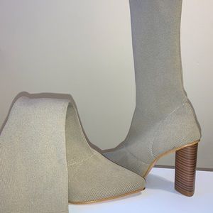 Taupe Knit Sock Heel Bootie